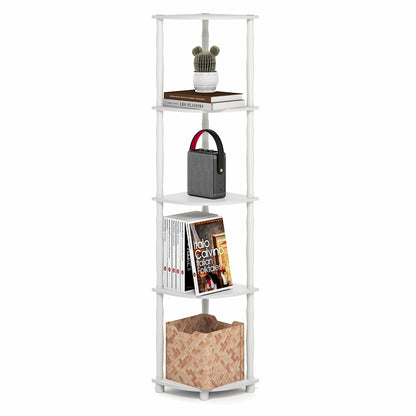 Furinno Turn-N-Tube Storage Shelves, 5-Tier Open Frame Book Shelf, Standing Corner Shelf, Toolless