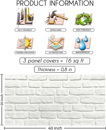 IZODEKOR 3D Stone Effect Wall Panels - Faux Stone Paneling for Living Room, Kitchen, Bathroom and More | Snow White - Pack of 3, Covers 16 sq ft