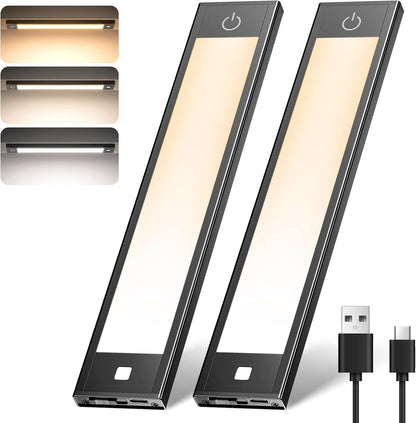 VST 72 LEDs Motion Sensor Lights Indoor 3 Color Temps, Dimmable Under Cabinet Lighting, 1800mAh Rechargeable Step Light, Cordless Night Light for Stair, Wardrobe, Kitchen 2 Pack