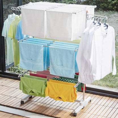 Foldable Laundry Drying Rack with Wheels - 48 Drying Rods, Heavy Duty, Movable, Perfect for Clothes, Duvet, Socks, Bed Linen, Sheets, 6 Wings