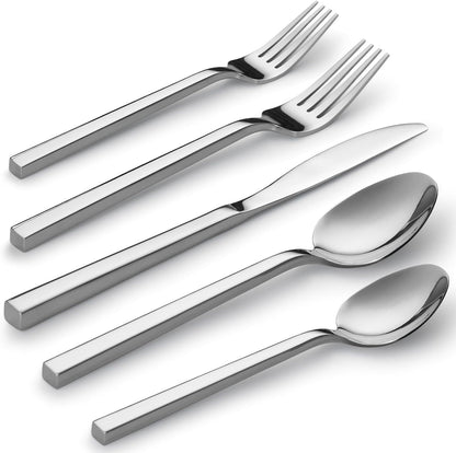 Alata Cube 40-Piece Forged Stainless Steel Flatware Set Cutlery Set, Silverware Set Service for 8, Mirror Finish, Dishwasher Safe