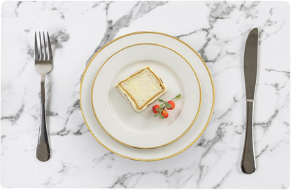 Romanstile Vinyl Placemats Set of 12-12 X 18 Inch - Heat Resistant Place Mats 100% Waterproof Oilproof Wipeable Reversible Faux Leather Table Mats for Kitchen/Dining/Party/Outdoor, Marble