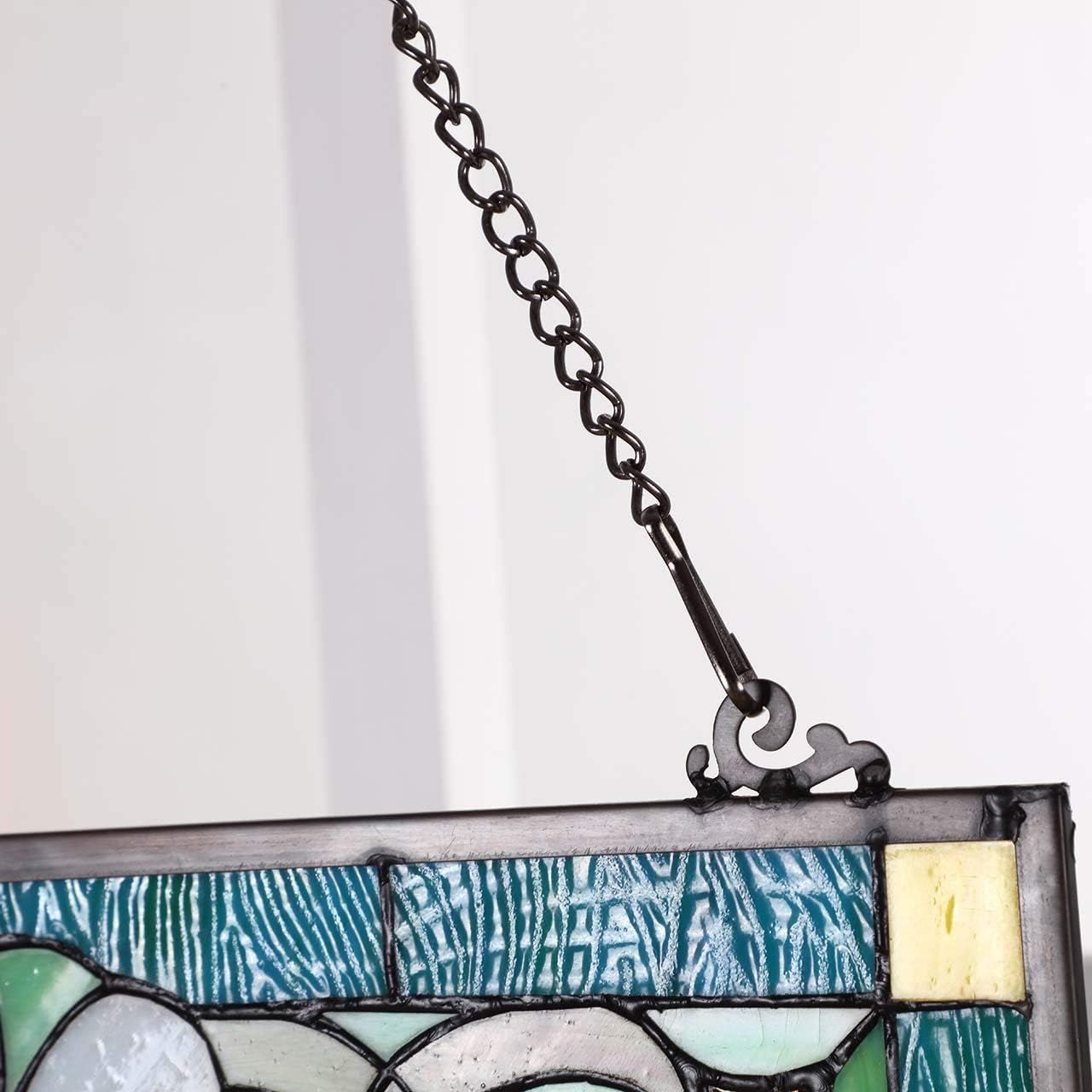 Bieye W10028 Victorian Tiffany Style Stained Glass Window Panel with Chain, Rectangular Shape, 18" W x 25" H