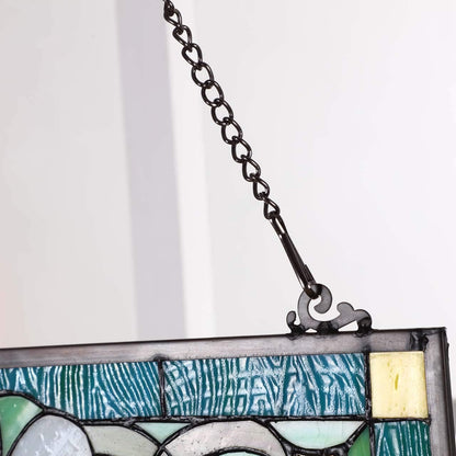 Bieye W10028 Victorian Tiffany Style Stained Glass Window Panel with Chain, Rectangular Shape, 18" W x 25" H