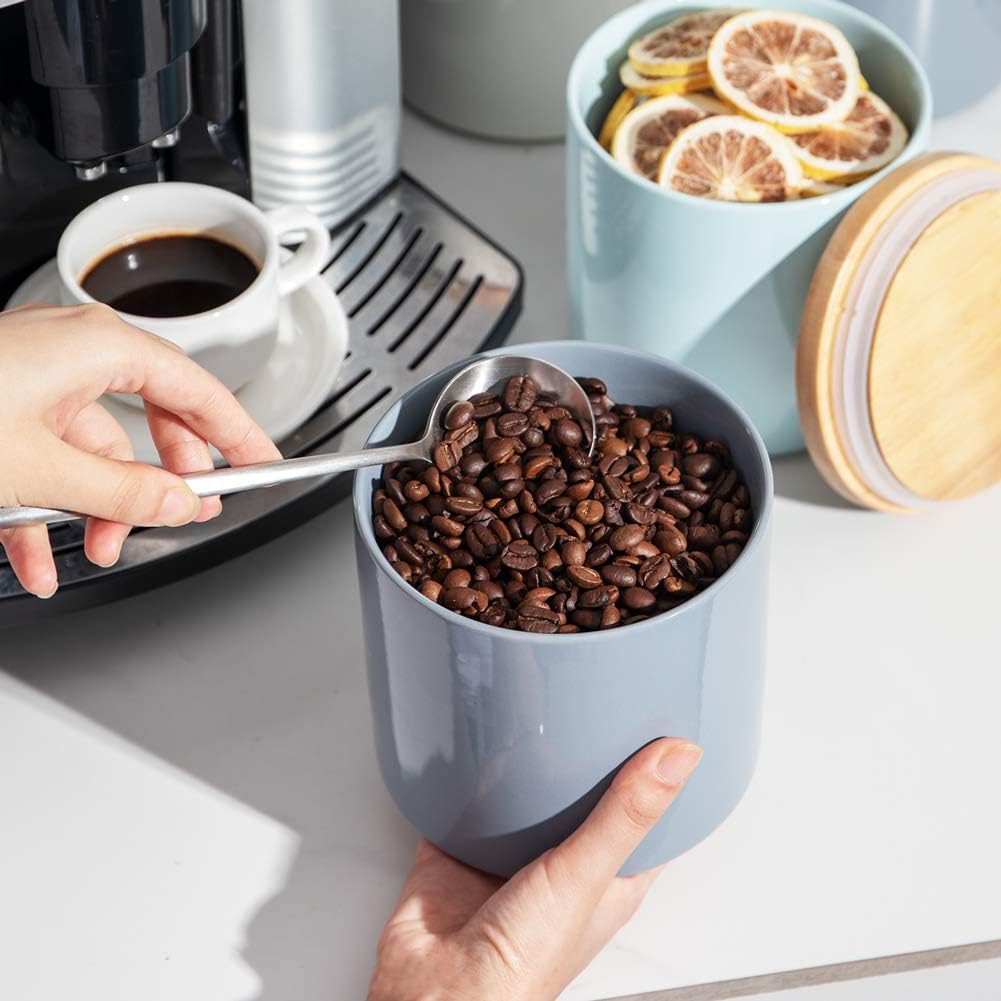 Sweejar Kitchen Canisters Ceramic Food Storage Jar, Stackable Containers with Airtight Seal Wooden Lid for Serving Coffee Bean, Flour, Tea, Cookies and More - 58 Fl Oz(Gray)