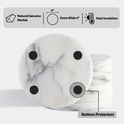 BCS Marble Coasters Set of 6 with Holder - Premium White Stone Drink Coasters, Durable Cup Mats for Coffee, Beer, Wine - Non-Slip Modern Table Decor for Home, Office, Dining