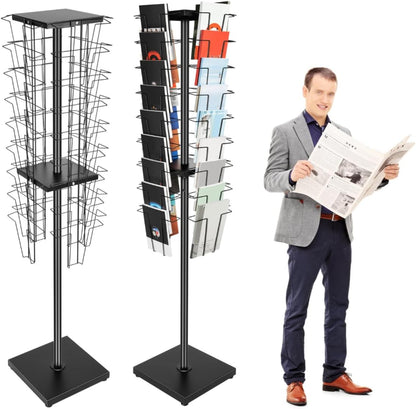 Cashewnuts 36 Pockets Rotating Magazine Rack Floor Standing 360 Degrees Rotating Brochure Display Stand Metal Literature Book Storage for Brochures, CD, DVD, 5.28ft Height