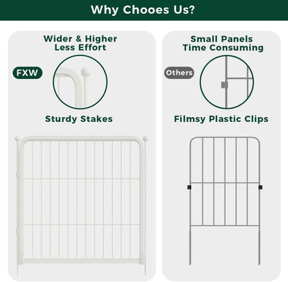 FXW Decorative Garden Fence for Yard, 24in(H) x 90ft(L) 48 Panels Heavy Duty No Dig Metal Fencing with Gate, Tall Animal Border Barrier for Dogs, White│Patented