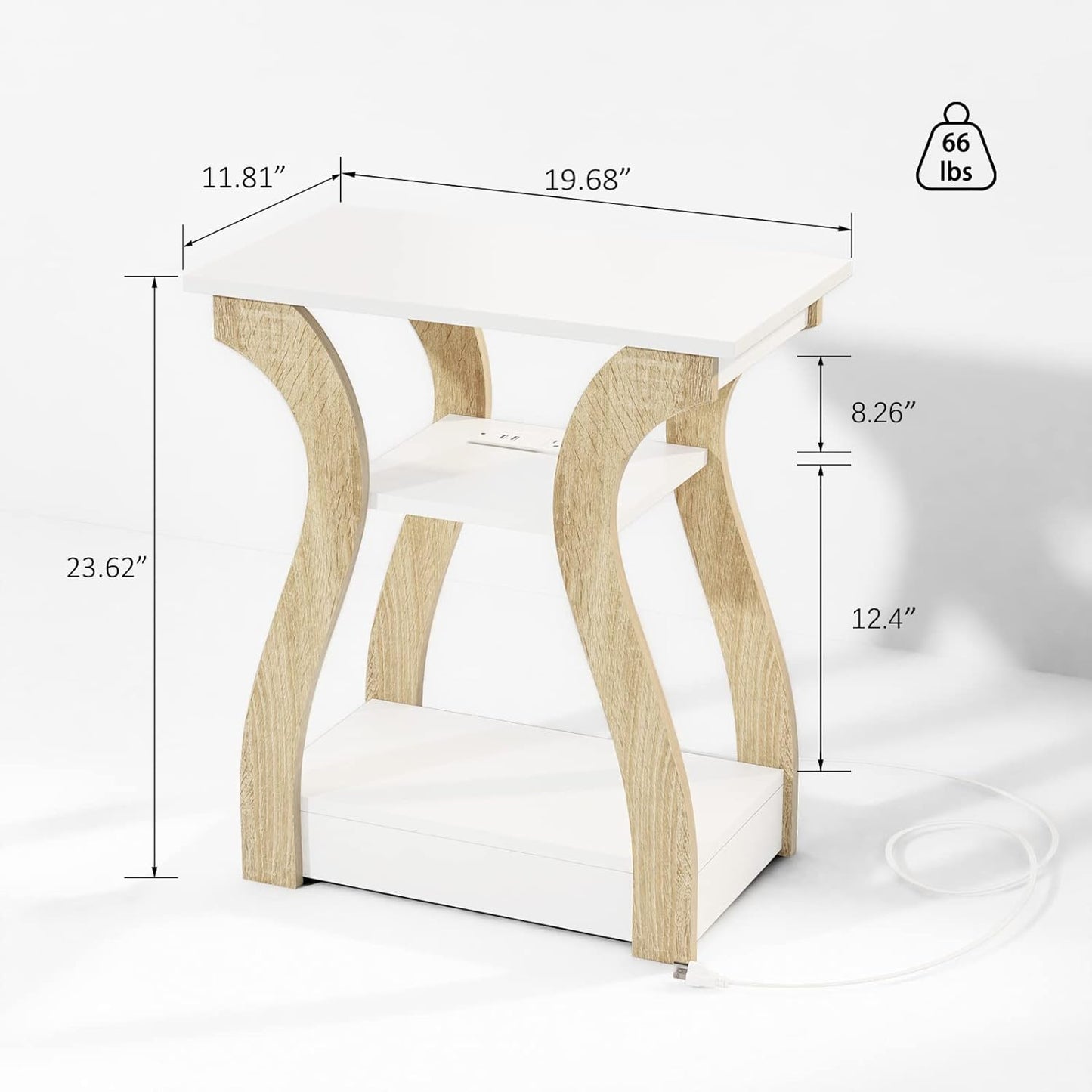 End Table with Charging Station, Side Table with USB Ports and Outlets, Nightstand, 3 Tier End Table with Storage Shelf for Living Room, Bedroom (White)