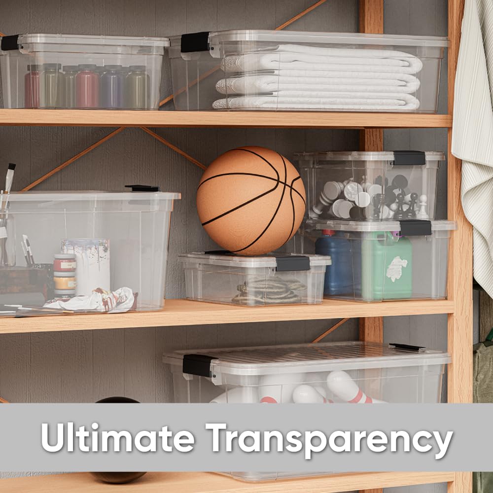 Superio Storage Bins with Lids, Clear Plastic Containers for Organizing, Stackable Totes, BPA Free