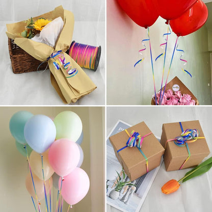 BEISHIDA 500 Yards Rainbow Curling Ribbon Balloon String, Multicolor Balloon Ribbon for Crafts Colorful Crimped Curling Ribbon for Gift Wrapping Party Festival Art Florist Flowers Decoration Supplies