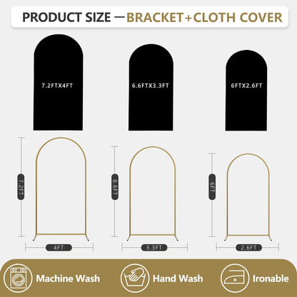Arch Backdrop Stand and Cover Set, 3 Metal Balloon Arch Backdrop 7.2ft 6.6ft 6ft, Gold Arched Stand Frame for Wedding, Parties,Birthday, Backdrop Decorations (Black,7.2ft+6.6ft+6ft)