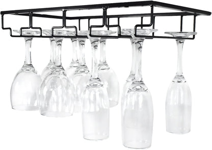 4 Rows Wine Glass Rack Under Cabinet Hanging Stemware Wine Glass Holder Under Shelf, 2 Packs Wire Wine Glasses Racks Hanger for Bar, Kitchen