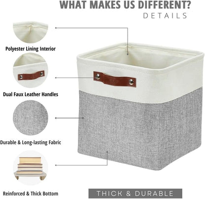 DECOMOMO Storage Cubes, 11x11 Cube Storage Bins, Baskets for Shelves (Grey & White, Cube 11" - 4 Pack)