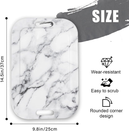 Serving Trays with Handles, 14.5 x 9.8 inch Rectangular Plastic Tray for Restaurant, Kitchen, Gray White Marble