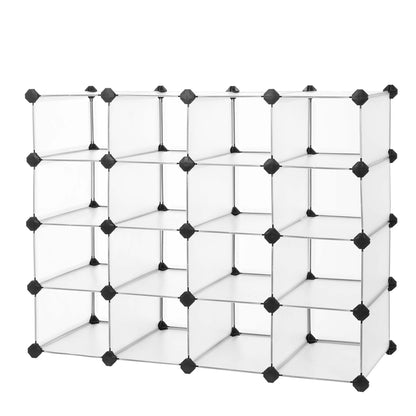 SONGMICS Shoe Rack with 16 Cubes, Interlocking Plastic Shoe Organizer, DIY Storage Cabinet for
