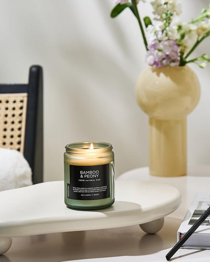 M&SENSE Bamboo Peony Spring Jar Candles for Home Scented Natural Organic Soy Candle Gifts for Women, 7.05oz 50 Hour Hours Burn Fresh Smelling Aromatherapy Gifts for Stress Relief