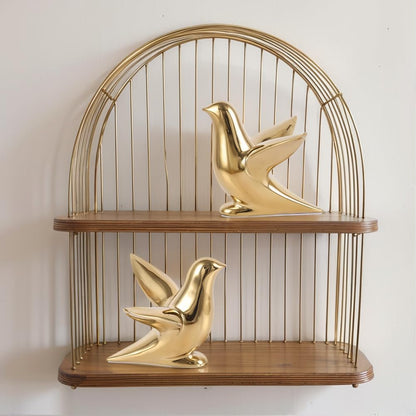 Gold Decor Accents – Modern Gold Ceramic Bird Figurine, 5.1in Decorative Bird Statue for Shelf, Table or Bathroom, Small Animal Sculpture Gift for Bird Lovers, Bird Room Decor