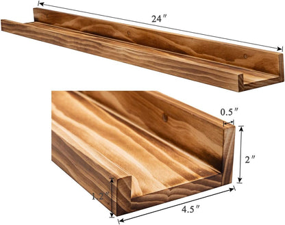 AZSKY 24" Floating Wall Ledge Shelf Wood Picutre Shelf Wall Mounted Nursery Kids Bookshelf Spice Rack Bathroom Storage Shelves Display Organizer Set of 2