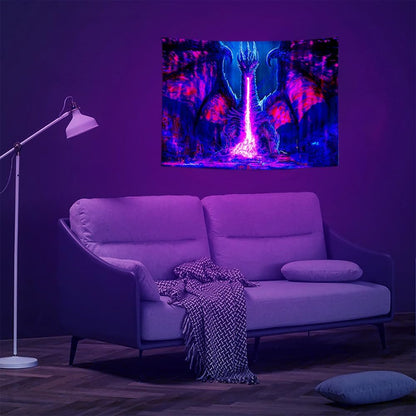 ADDWel Blacklight Dragon Tapestry, Cool Evil-Dragon Tapestry Glow In The Dark, UV Reactive Black Light Posters Wall Hanging for Bedroom Dorm Living Room Backdrop Decor