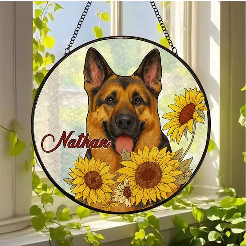 Personalized Glass Window Hanging with Pet Portrait, Custom Dog Glass Decoration for Home, Unique Memorial Gift Keepsake for Pet Owners