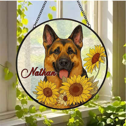 Personalized Glass Window Hanging with Pet Portrait, Custom Dog Glass Decoration for Home, Unique Memorial Gift Keepsake for Pet Owners