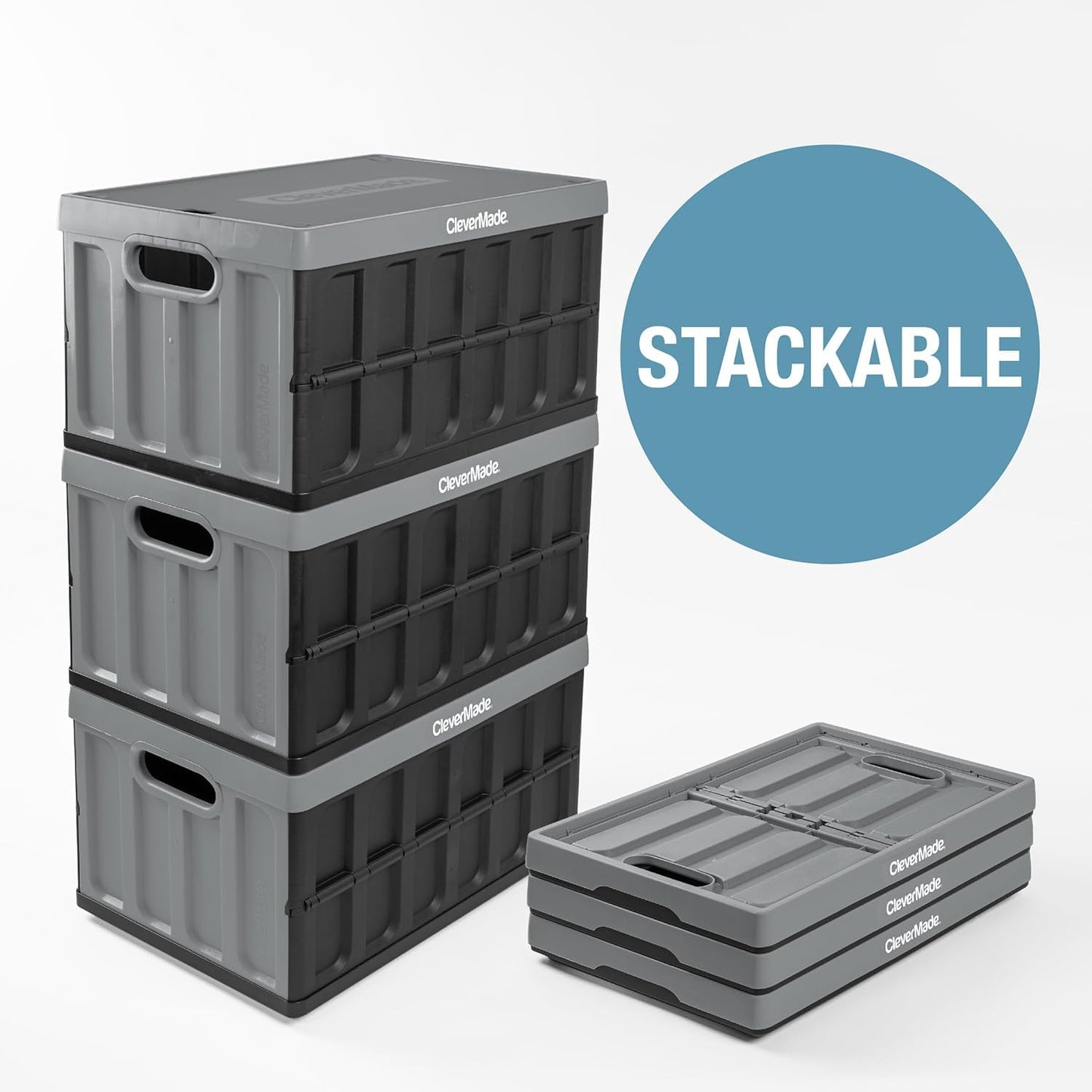 CleverMade Collapsible Storage Bins with Lids, 46L, 3 Pack, Stone