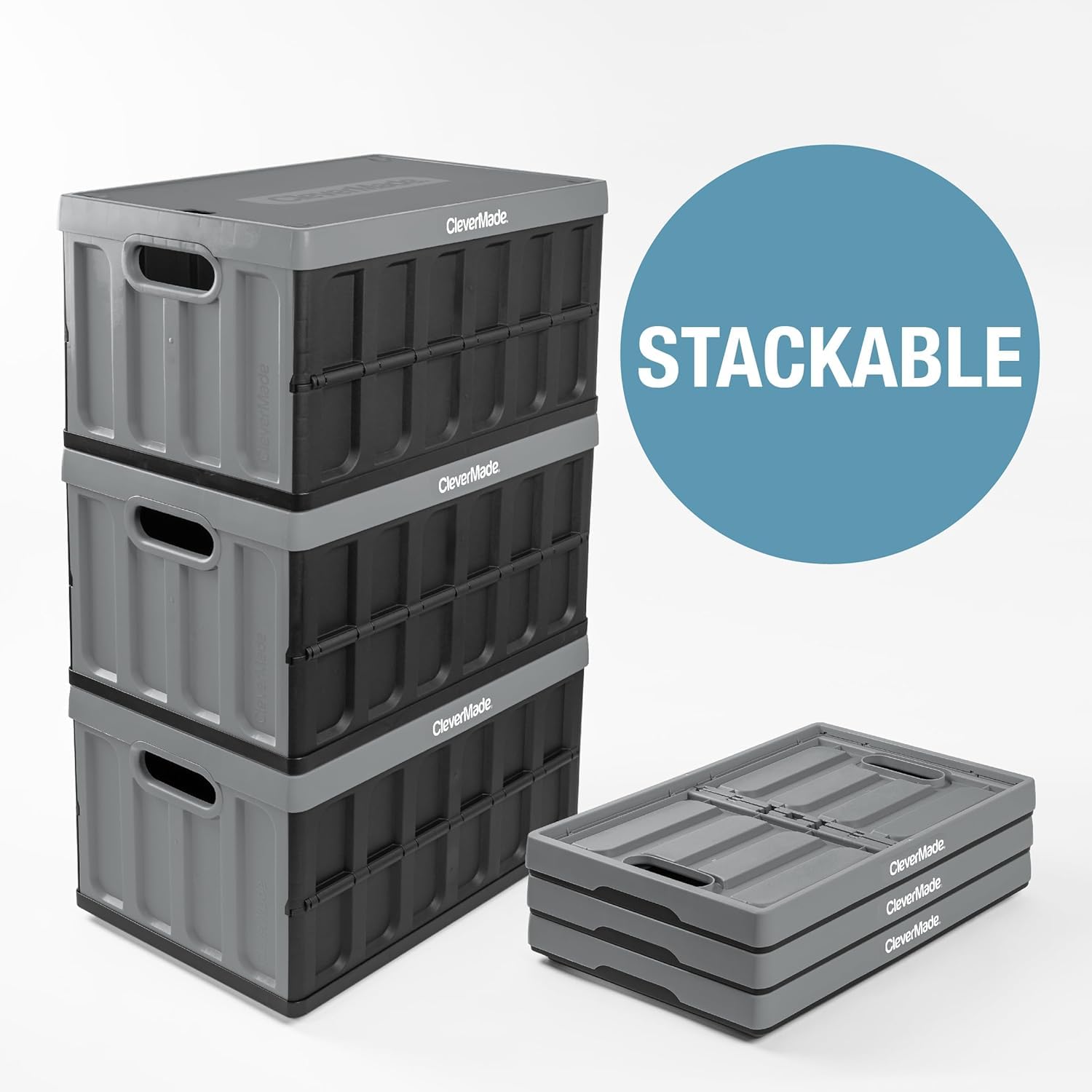 CleverMade Collapsible Storage Bins with Lids, 46L, 3 Pack, Stone