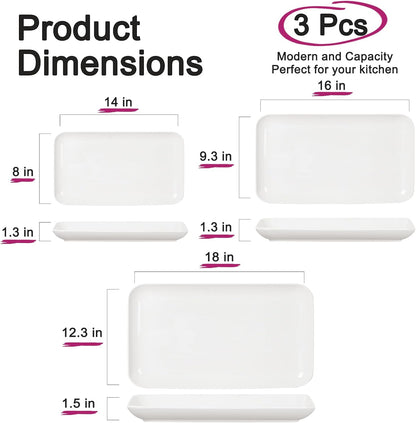 DELLING Serving Platter, 18/16/14inch Large Serving Tray, Serving Platters for Snacks, Fruit, Turkey, Dessert, Serving Trays for Entertaining at Parties and Weddings, Microwave Dishwasher Oven Safe
