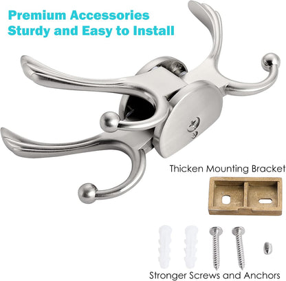 Swivel Coat Hook 2 Pack Heavy Duty Space Saving Towel Rope Hook Wall Mount Triple Swing Arms for RV Bathroom Kitchen Garage,Brushed Nickel