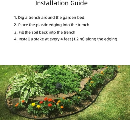 Black Plastic Garden Landscape Edging, 5” Tall Border Coil, Flexible and Strengthened with Anti-UV Treatment (100ft with 30pcs Stakes)