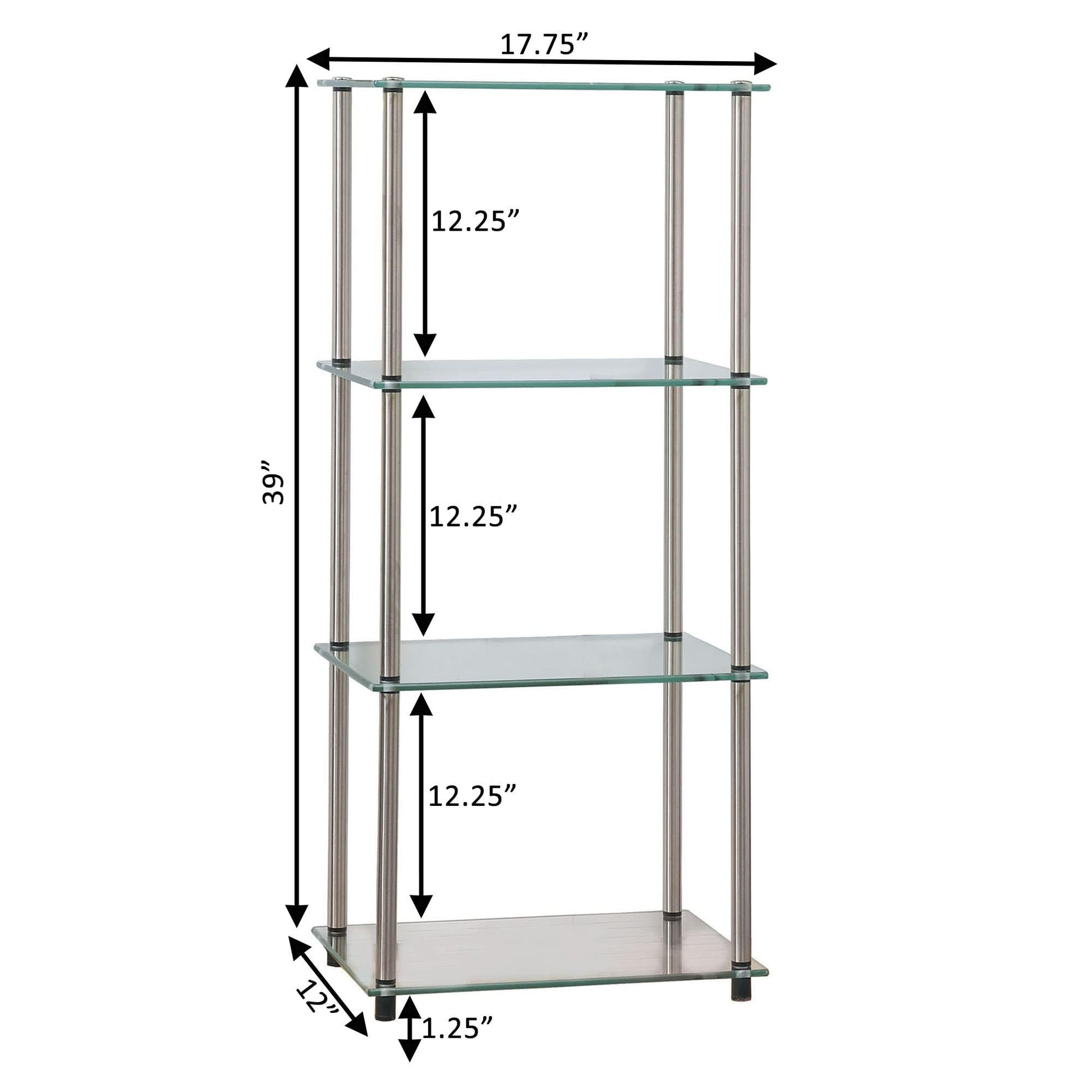 Convenience Concepts Designs2Go Classic Glass 4-Tier Tower 17.75" - Modern Media Stainless Steel