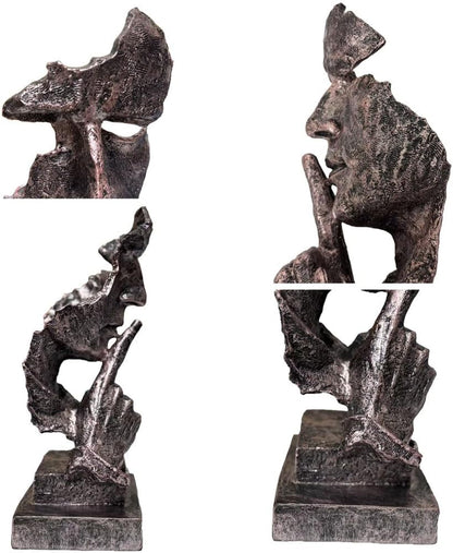 Silence is a Golden Statue Modern Mens Creative Office Home Room Decorations Sculpture Bookshelf Decorative 4.7 x 4.3 x 13.1in(Ancient Gold) Modern Home Décor