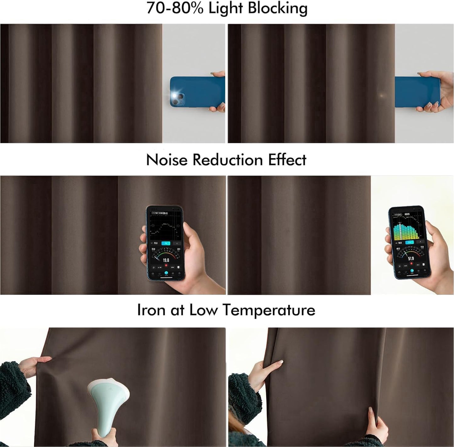 MIULEE Chocolate Brown Back Tab Blackout Curtains 63 Inch Length 2 Panels Set for Living Room Bedroom Privacy, Rod Pocket/Pinch Pleat Thermal Insulated Room Darkening Pleated Light Blocking Drapes