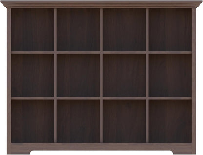 Cube Shelf Bookcase with Base - Wooden 3 Tiers Floor Standing Low Storage Cabinet for Home and Office, 12-Cube Lattice Bookshelf, Walnut