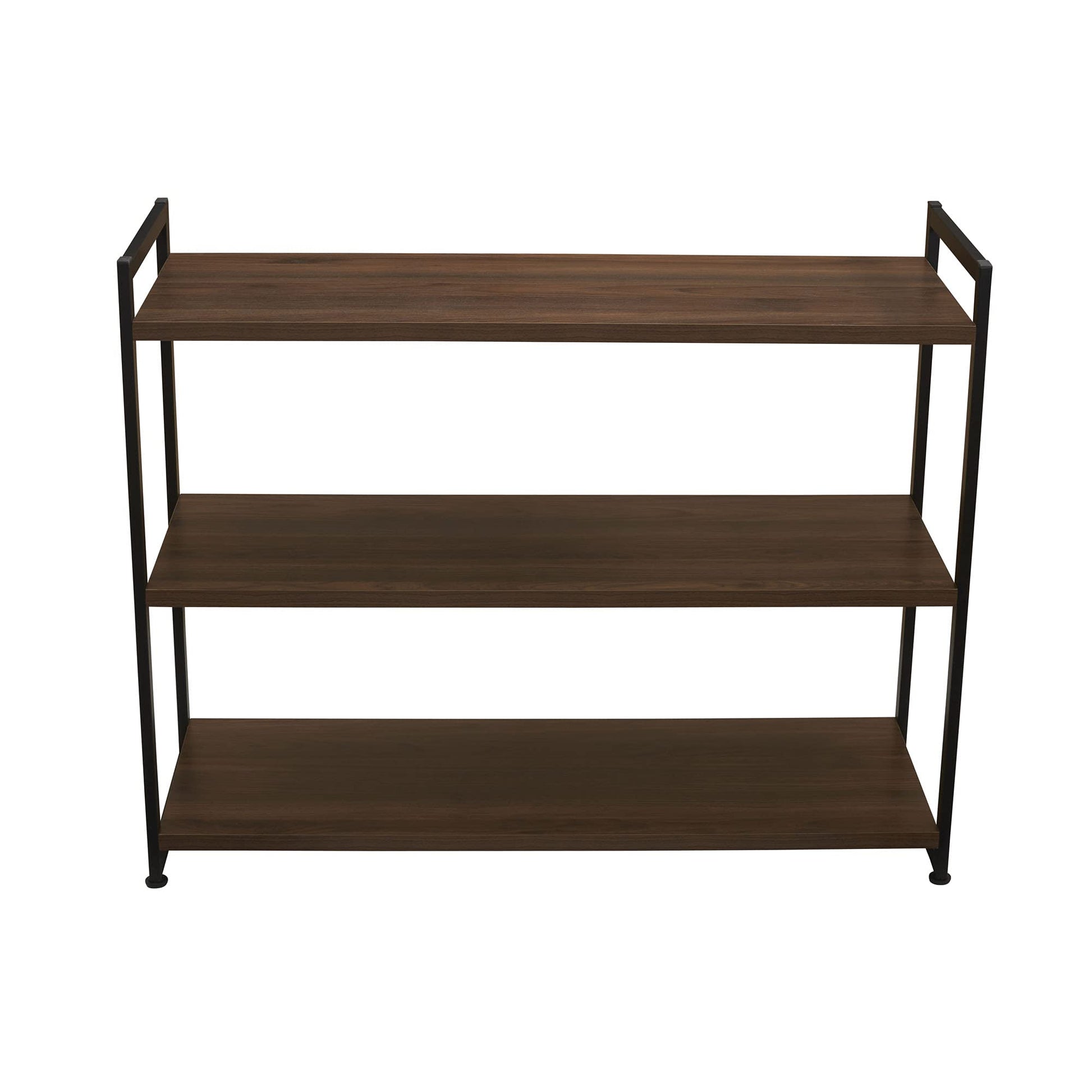 Household Essentials Jamestown Wide 3 Shelf Open Storage Bookshelf Mid Century Walnut Wood Grain