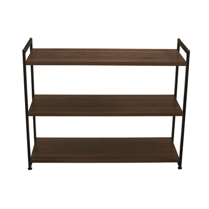 Household Essentials Jamestown Wide 3 Shelf Open Storage Bookshelf Mid Century Walnut Wood Grain