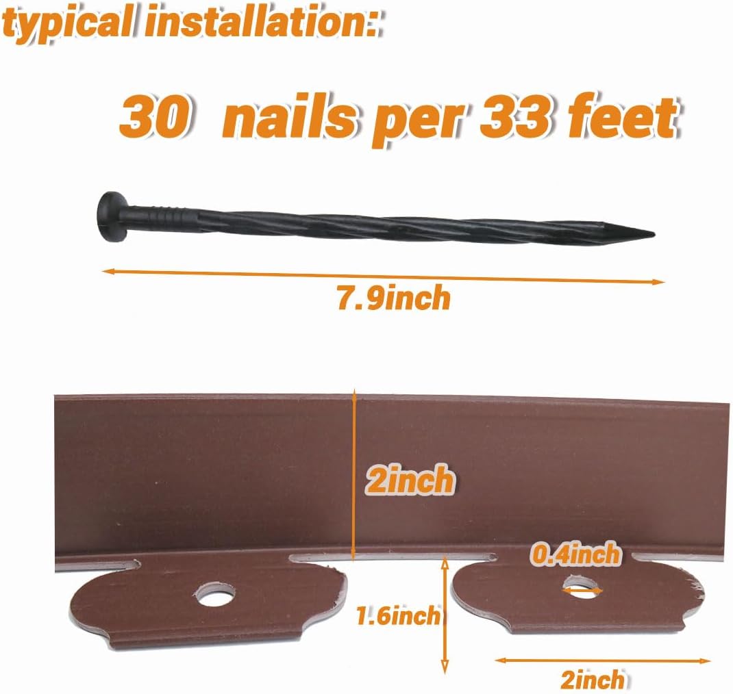 Landscape Edging Border, Plastic Edging for Landscaping, Garden Edging Border,Lawn Edging,Garden Borders,Flower Bed Edging no dig,Rubberific Landscape Edging, (Plastic Stakes, Brown-66Feet)