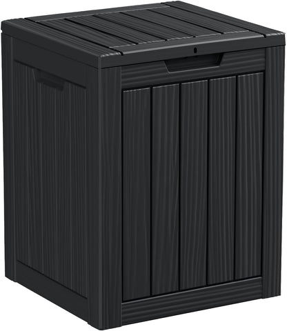 Vixzen 28 Gallon Outdoor Deck Box,Lockable Resin Waterproof Storage Box,UV Resistant,Weather Resistance,Outside Storage Bin for Gardening Tools,Pool Supplies,Black