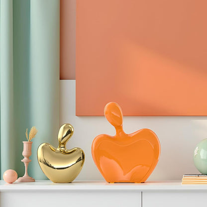 XMGZQ Orange and Gold Ceramic Couple Figurines Home Decor,Wedding Engagement Romantic Gift for Husband Wife,Large Male and Female Love Statue Valentine's Day Birthday,Abstract Hugging Couple