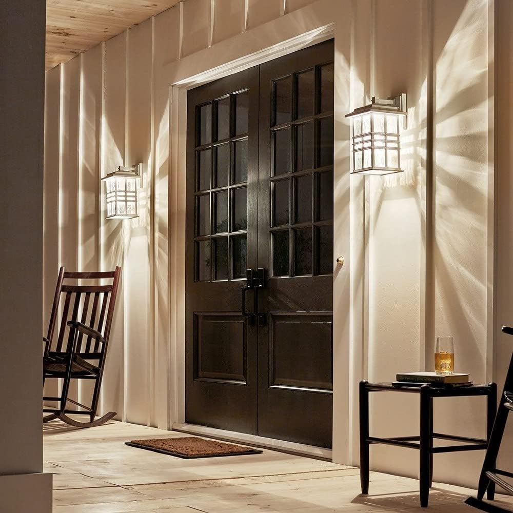 KICHLER Beacon Square 14.25" 1-Light Outdoor Wall Light with Clear Hammered Glass in Textured Black, for Exterior Doors, Garage, Porch, or Patio (14.25" x 8"), 49830BKT