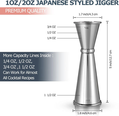 HMYBAR® Mixology Bartender kit | Cocktail Shaker Set | Boston Shaker Set, 20/28 OZ | Martini Making Set for Home Bar. Total 31 pcs incl 39-Recipe Cocktail Cards. Silver Tools. Bamb Stand Black Color