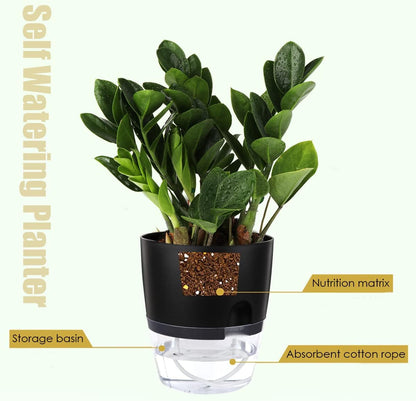 Vanavazon 6 Inch Self Watering Planter Pots for Indoor Plants, 3 Pack African Violet Pots with Wick Rope-Black