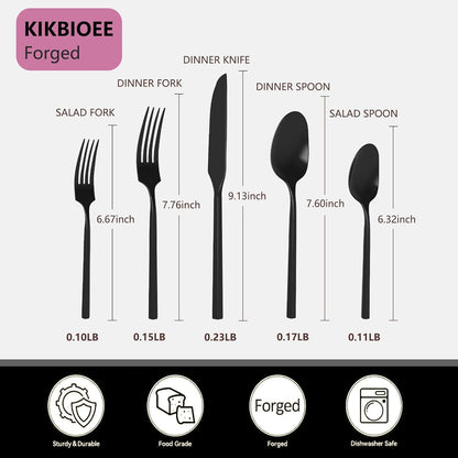 Black 20 Piece Stainless Steel Silverware Set, Handle Flatware, Modern Mirror Finish Cutlery Set, Service for 4, Dishwasher Safe