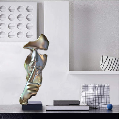 aboxoo Abstract Statues Silence is Gold Decorative Objects,Modern and Simple Resin Figurine,Desk Decoration for Office Home Piano Decor. (Silver)