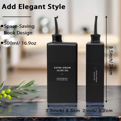 Olive Oil Dispenser Bottle for Kitchen 16.9oz, Glass Oil Bottles and Vinegar Dispenser Set, Decorative Avocado Oil Dispenser Set (Black, Set of 2)