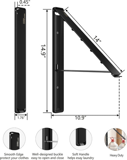 Dr.DJ Clothes Drying Rack Wall Mounted, Retractable & Foldable Clothes Hanger for Laundry Room Organization and Storage, Clothes Hanger Rack for Dorm, Closet, Balcony, Laundry Room(1P, Metal, Black)