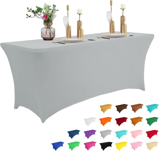 IVAPUPU 8FT Table Cloth for Rectangular Fitted Events Stretch Grey Table Covers Washable Cover