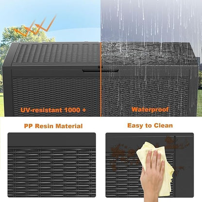 100 Gallon Outdoor Storage Box – Waterproof Deck Box for Garden, Patio & Backyard,Black