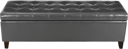 Joveco Storage Ottoman Bench, Tufted Leather 51 Inch Storage Bench for End of Bed Bedroom Living Room (51”, Dark Gray)